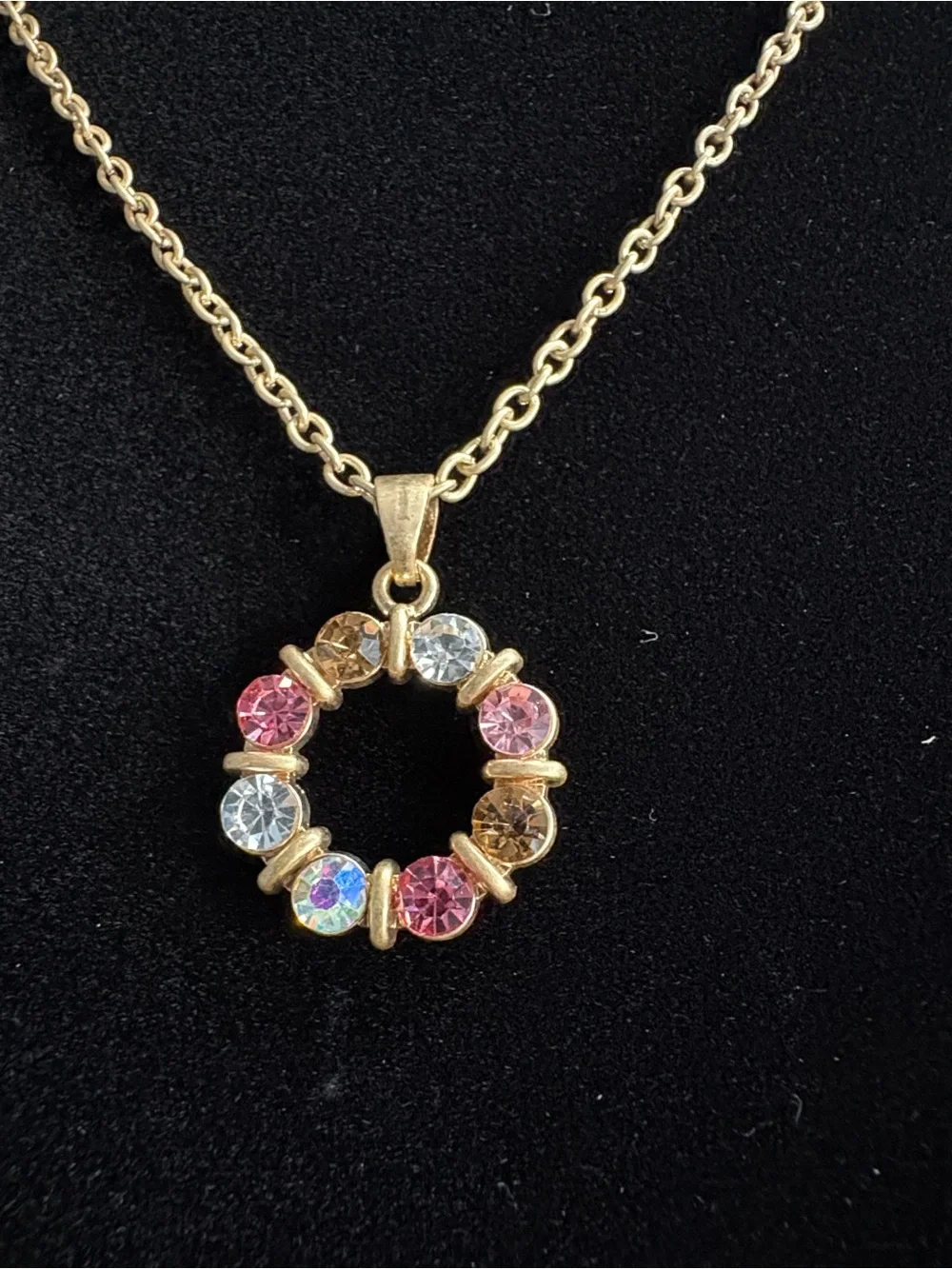 Plunder Gold-Tone Circle Necklace with Pink, Purple, Clear & Champagne Crystals